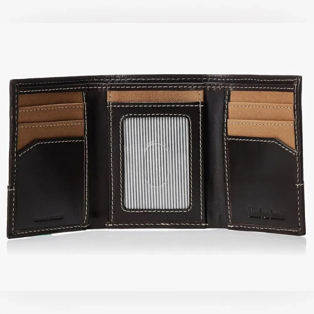 Timberland mens Canvas & Leather Trifold Wallet, Khaki, One Size US